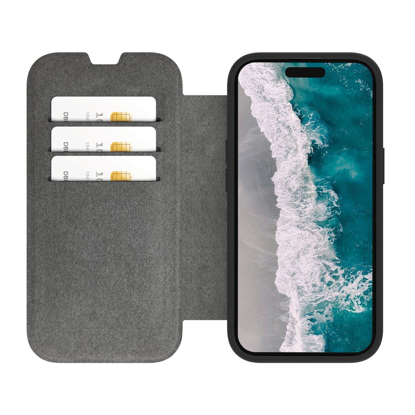 Custodia a Libro Helsinki iPhone 15 Pro - Trasprante/Nero